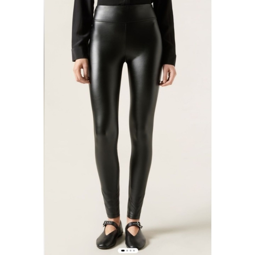 Calzedonia Faux Leather Thermal Lined Leggings Black Stretch Skinny